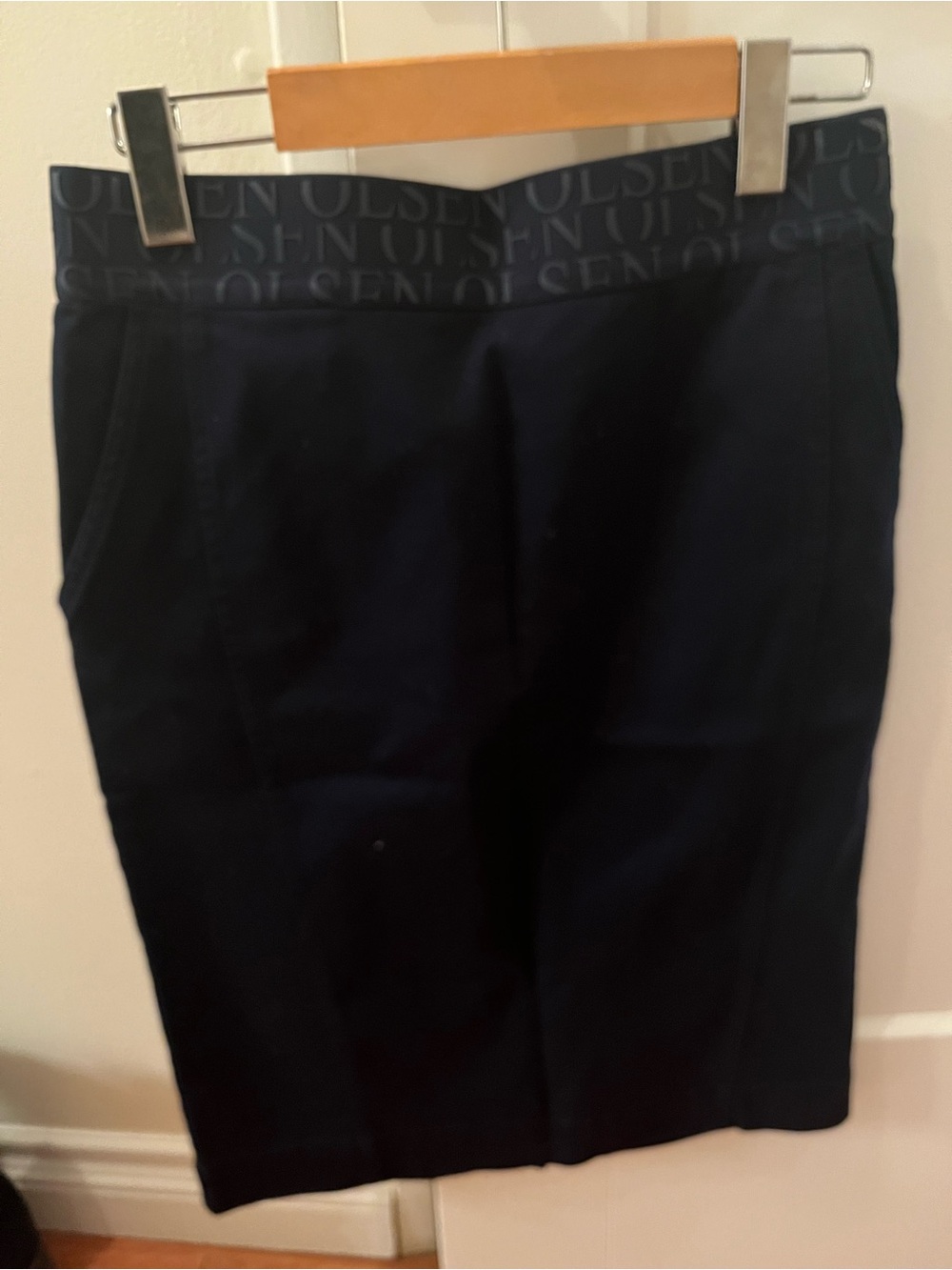 Olsen cotton Navy Pencil Skirt with Logo Waistband